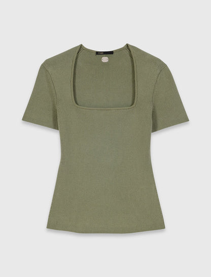 Square-neck ribbed sweater | Maje