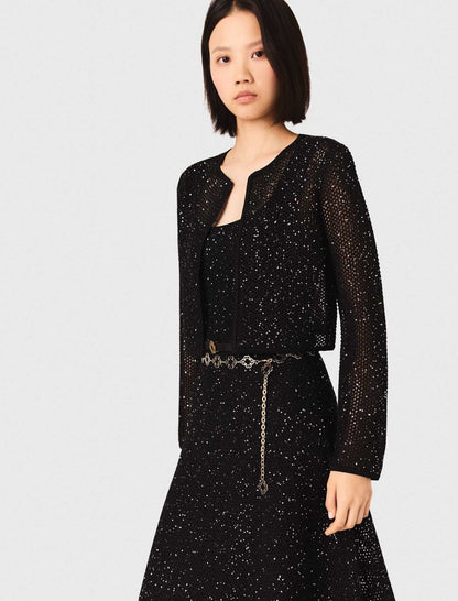 Rhinestone knit cardigan | Maje