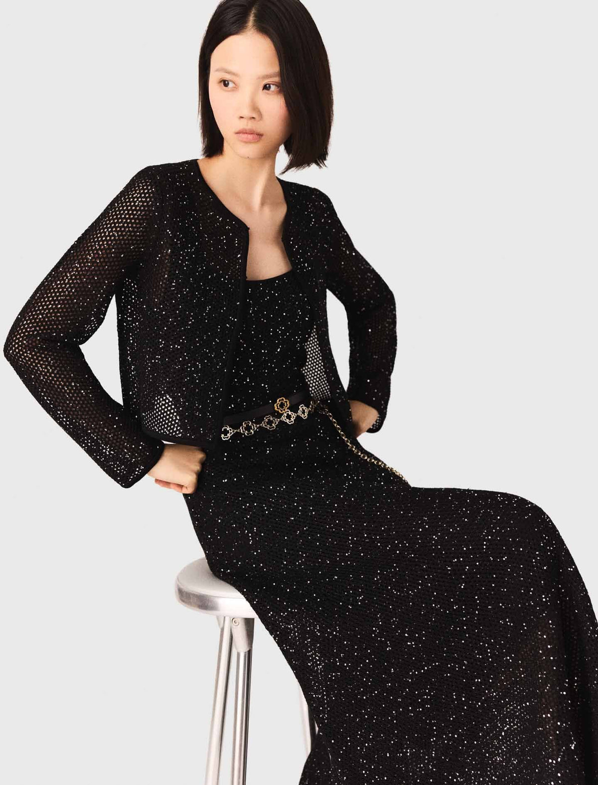 Rhinestone knit cardigan | Maje