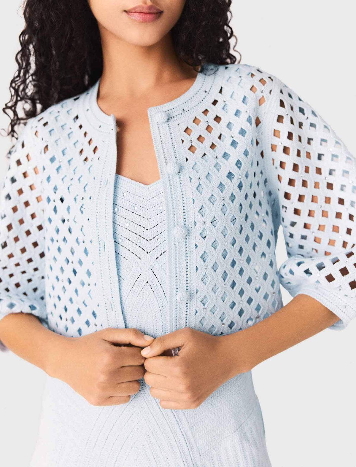 Rhinestone crochet cardigan | Maje