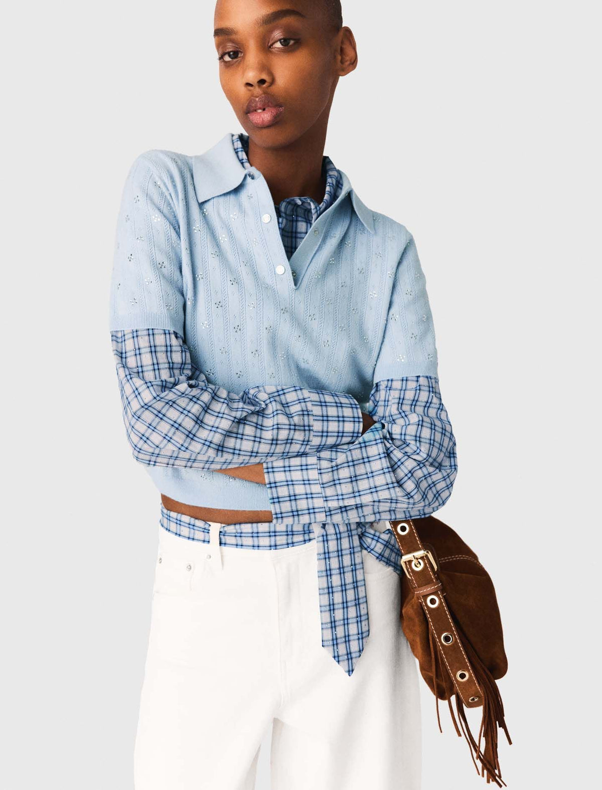 Cropped sweater with rhinestones | Maje