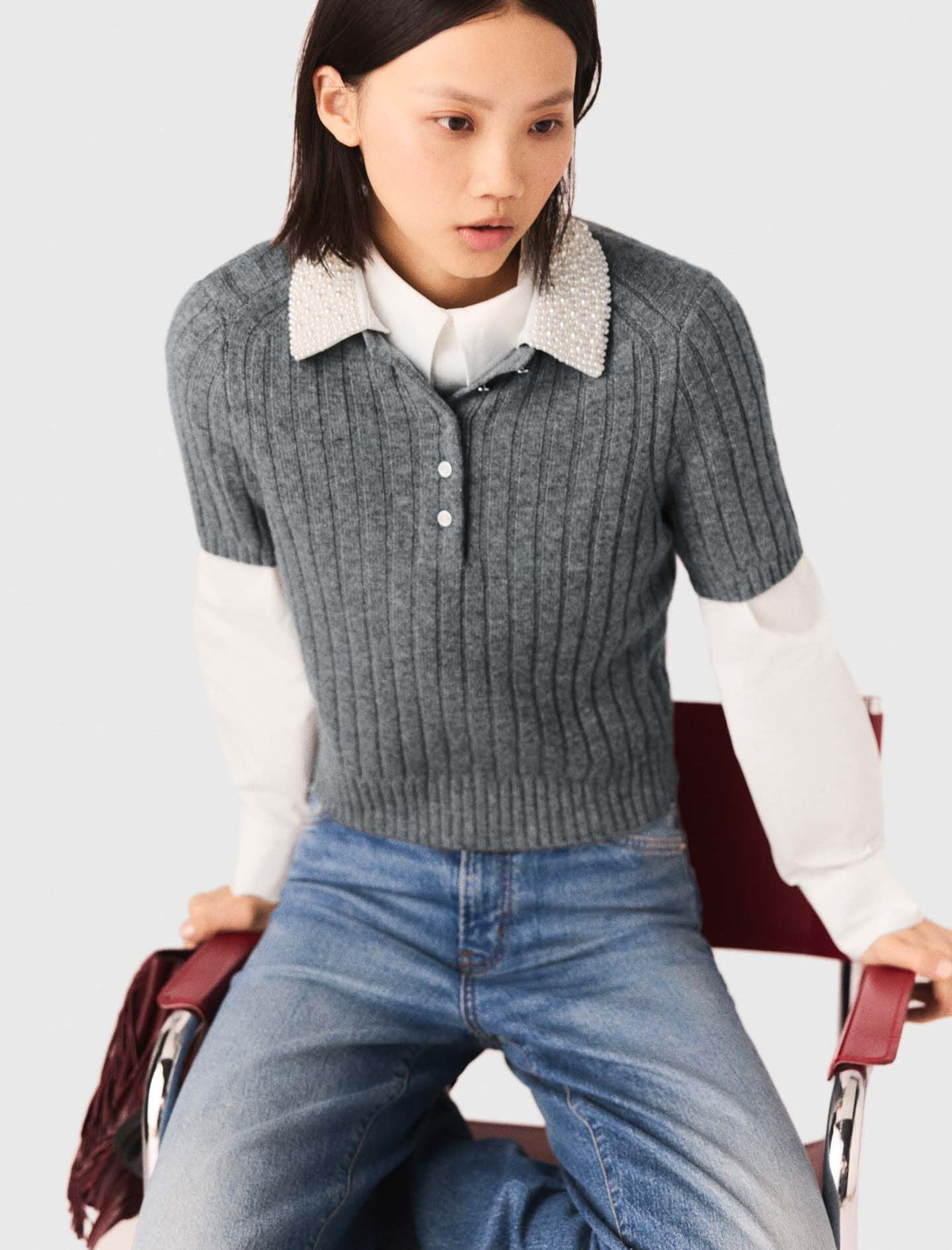 Removable beaded collar sweater | Maje