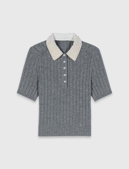 Removable beaded collar sweater | Maje