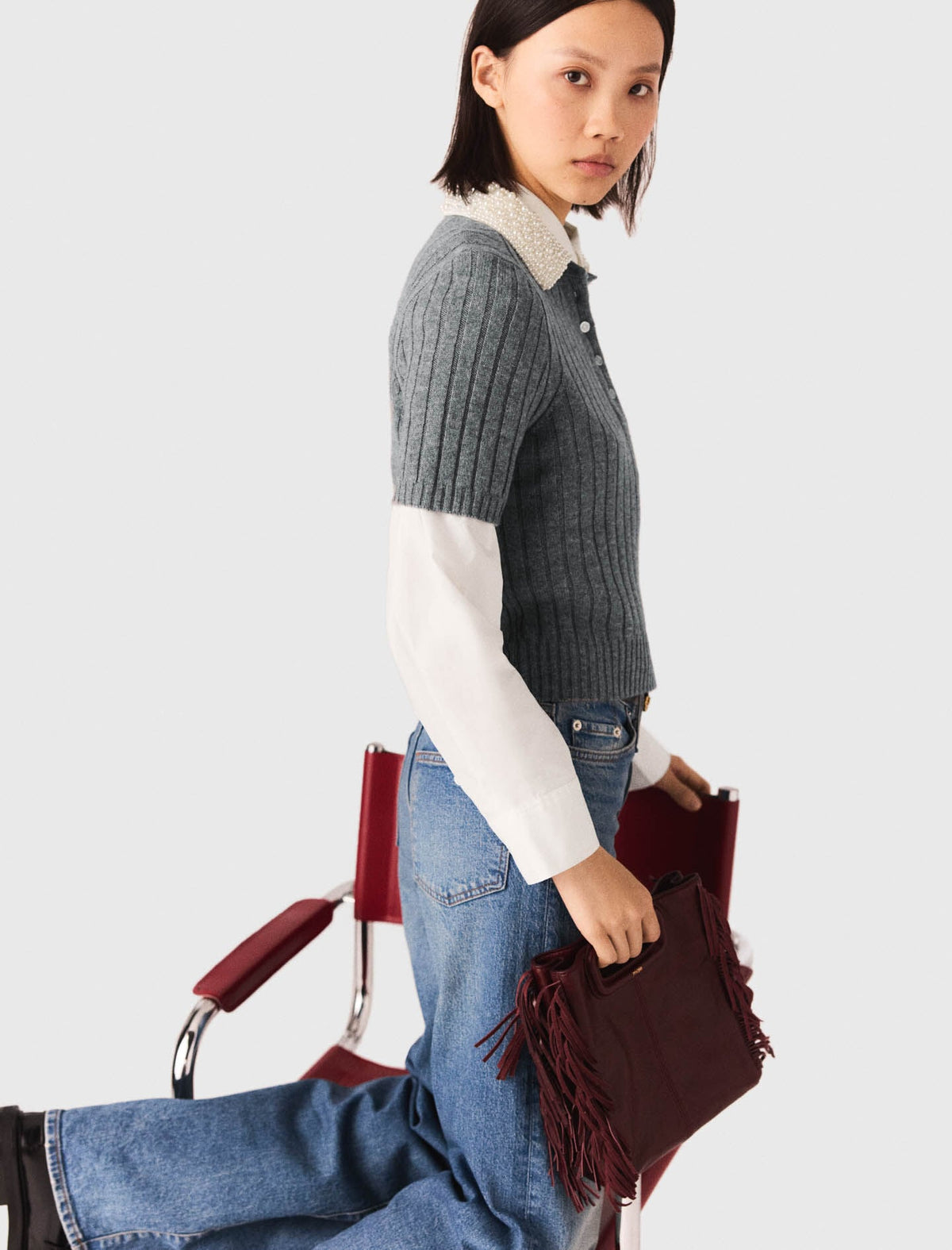 Removable beaded collar sweater | Maje