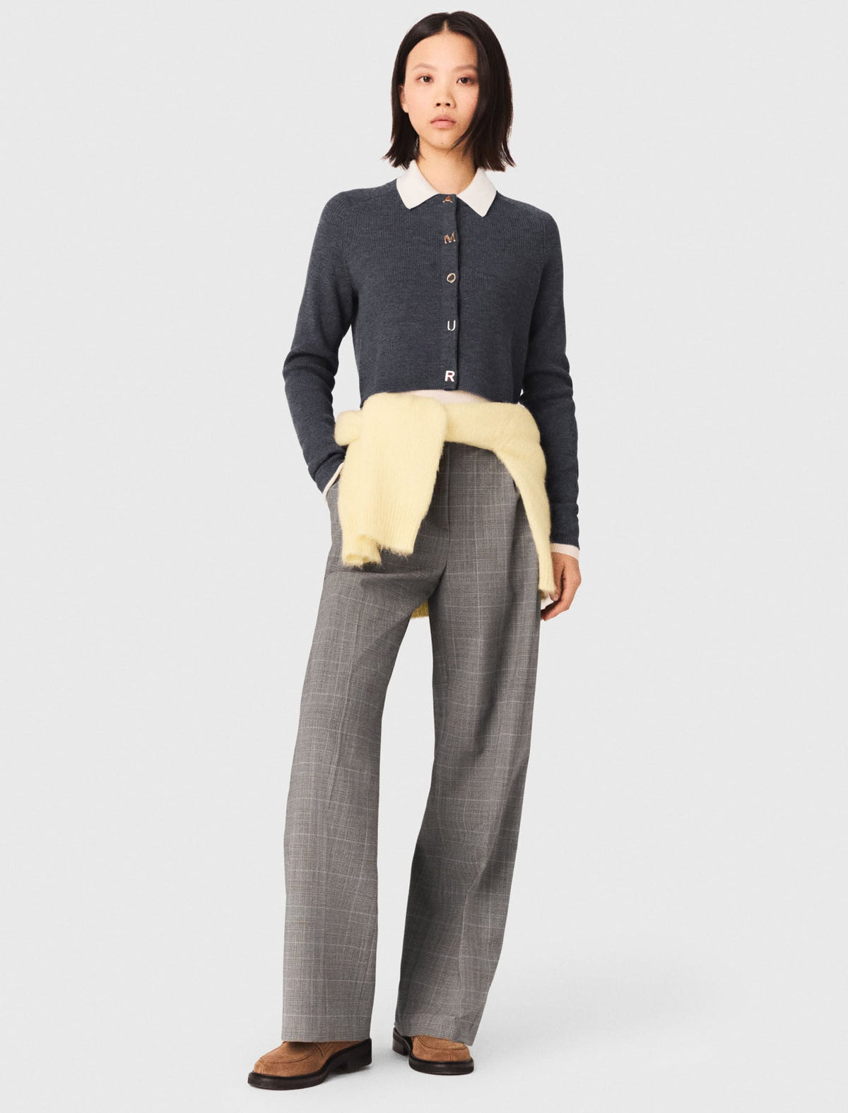 Amour round-neck rib knit cardigan | Maje