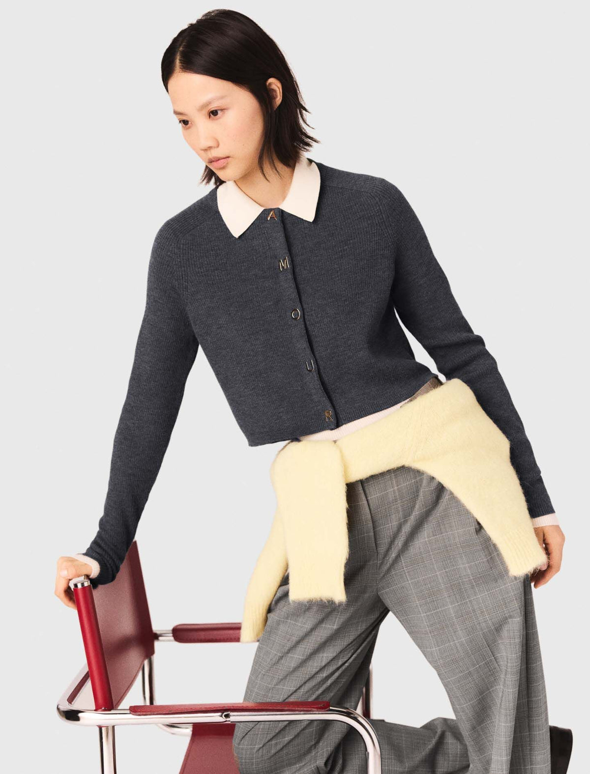 Amour round-neck rib knit cardigan | Maje