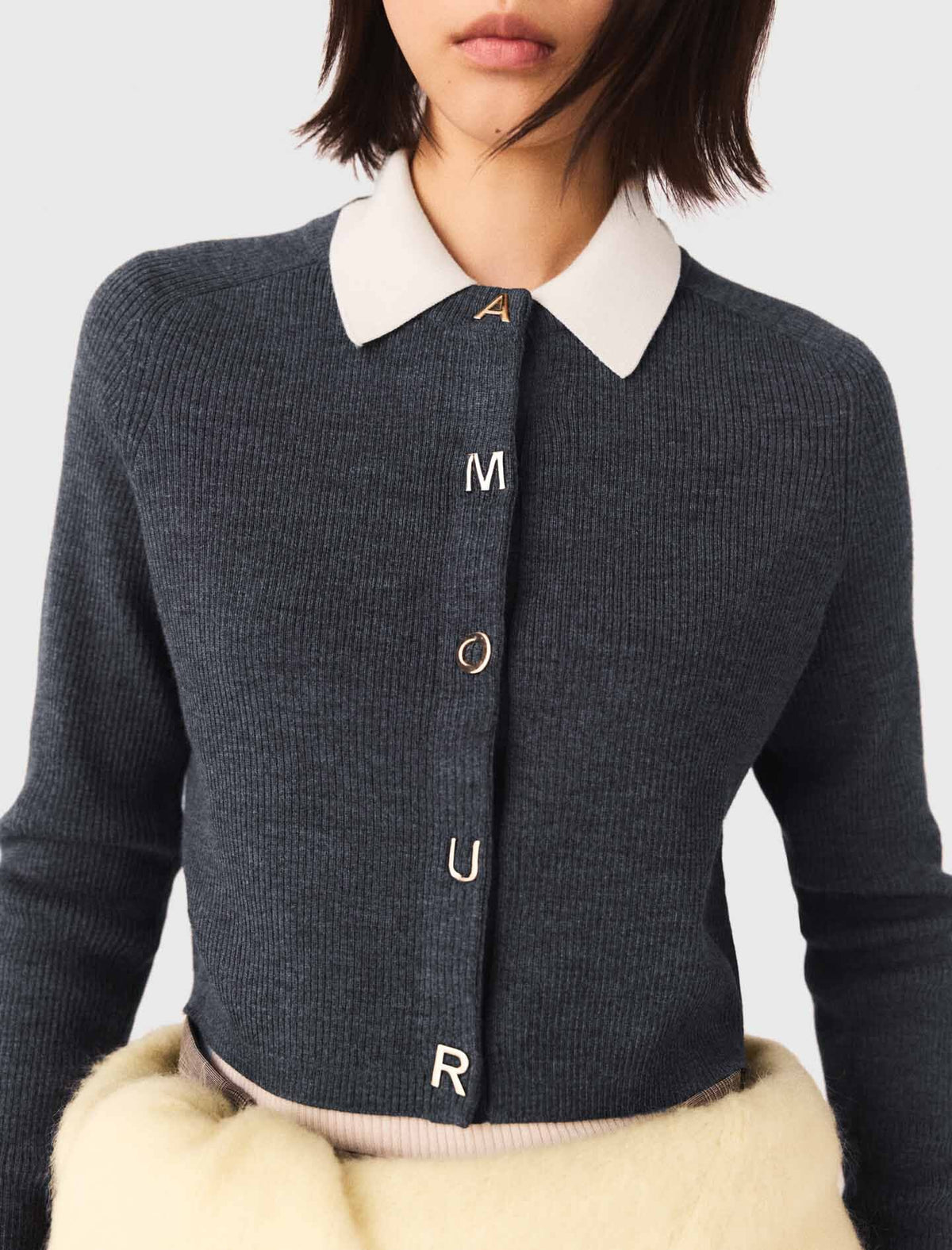 Amour round-neck rib knit cardigan | Maje