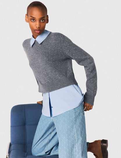 Sweater with removable collar and layer | Maje