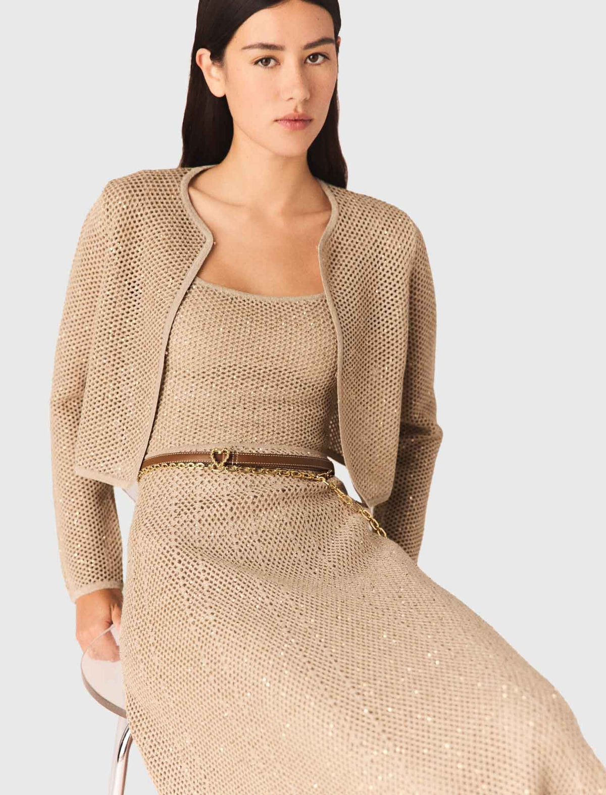 Rhinestone knit cardigan | Maje