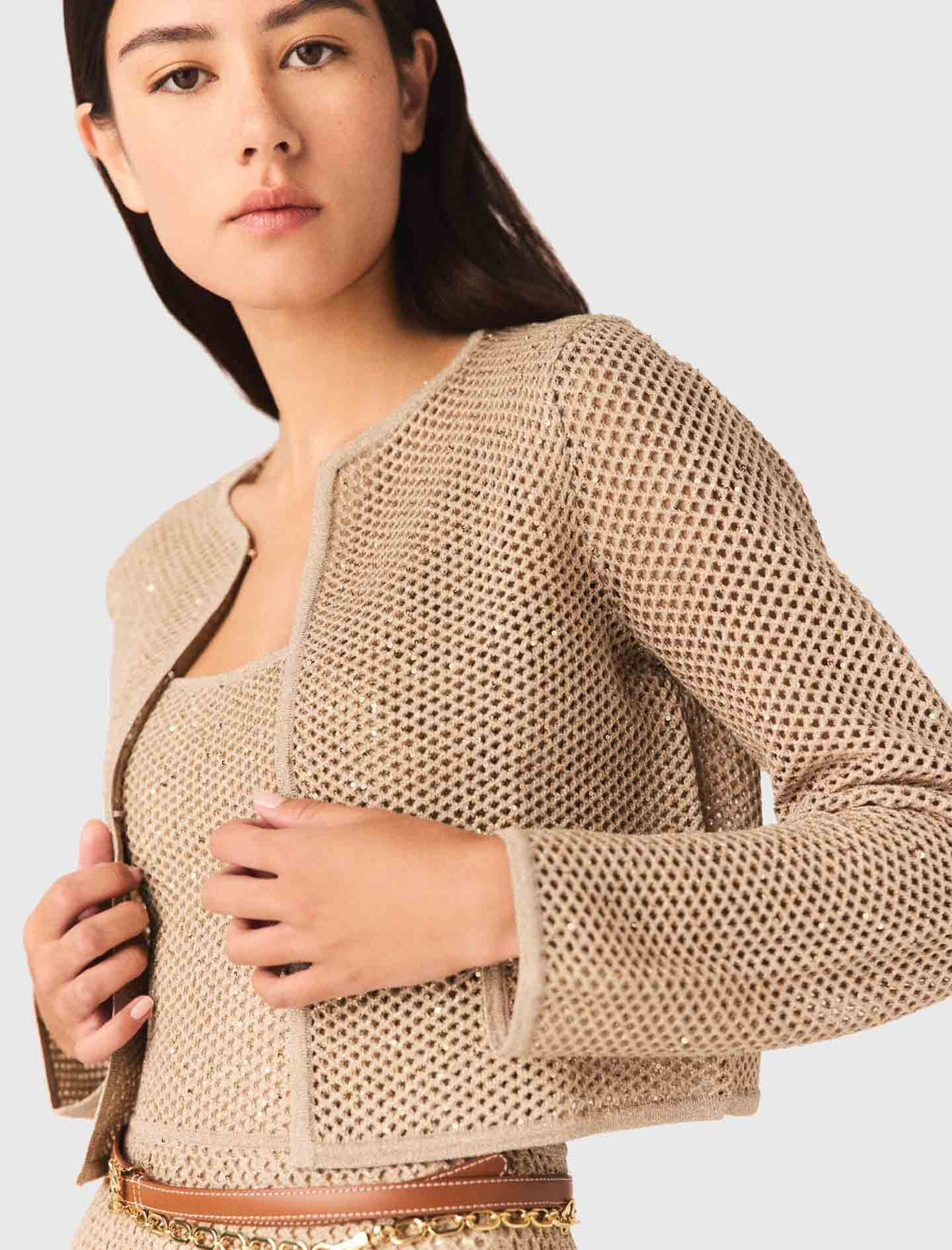 Rhinestone knit cardigan | Maje