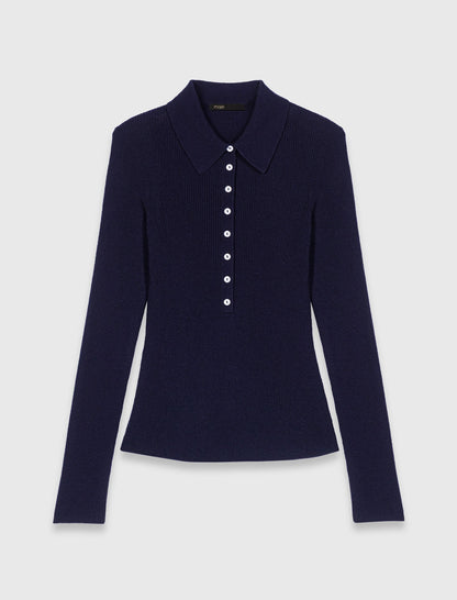 Polo collar ribbed sweater | Maje