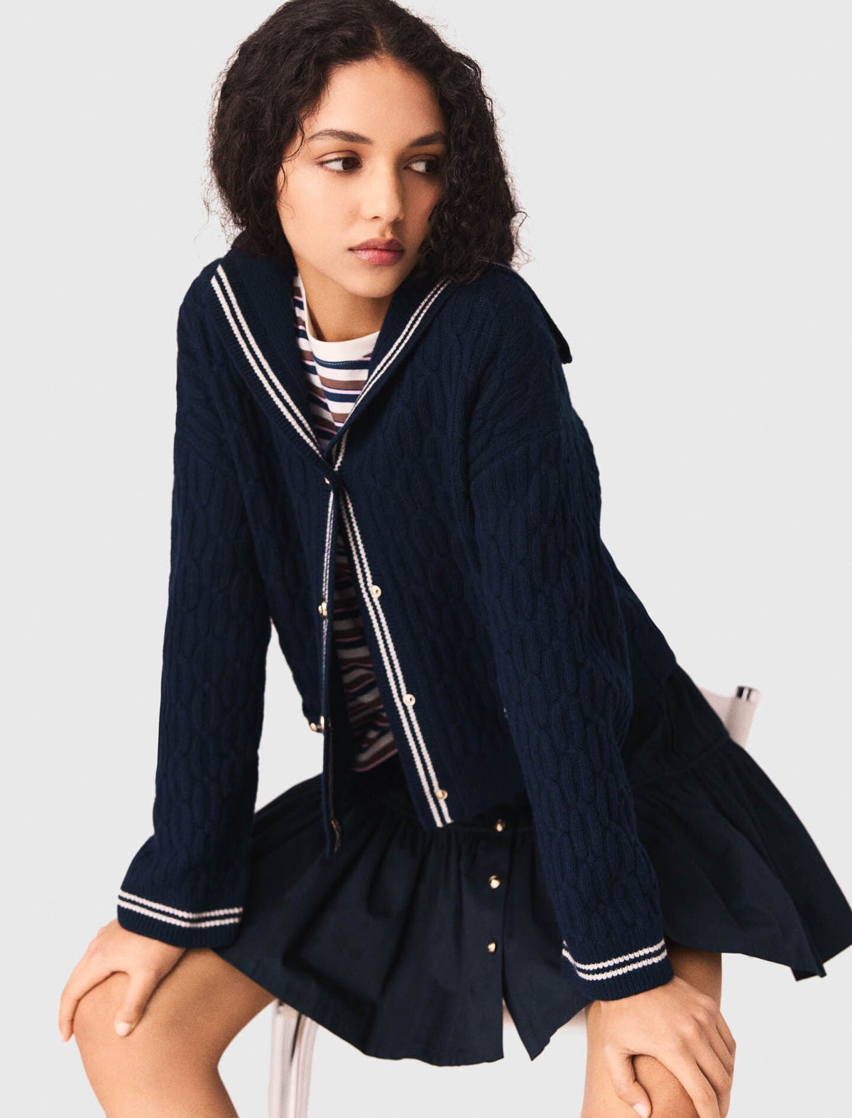 Boat neck cable-knit cardigan | Maje