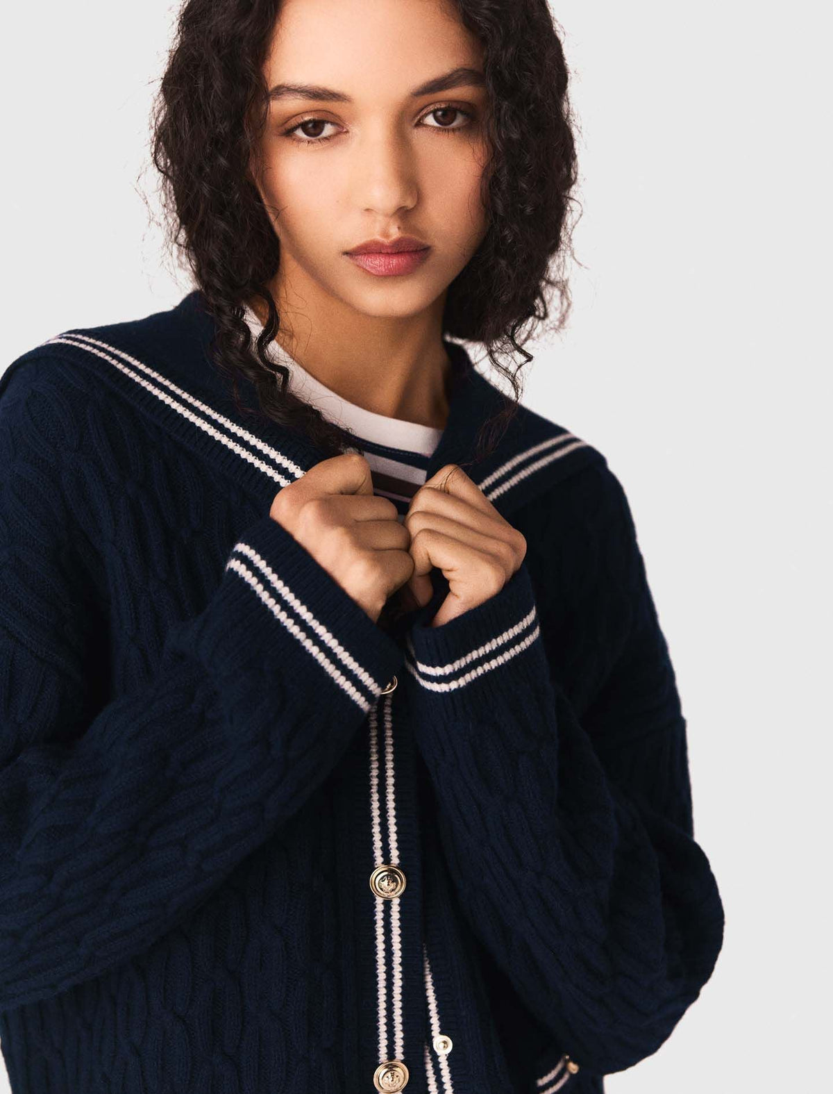 Boat neck cable-knit cardigan | Maje