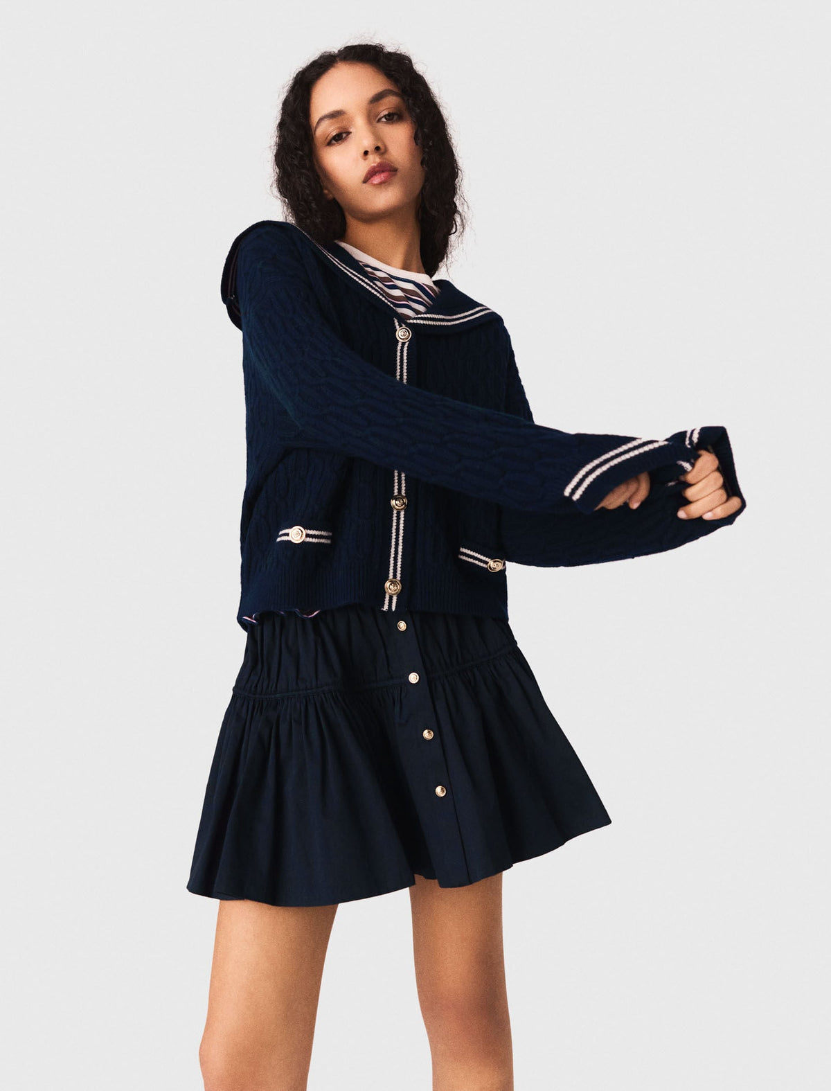 Boat neck cable-knit cardigan | Maje