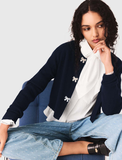 Jewelled bow-button cardigan | Maje
