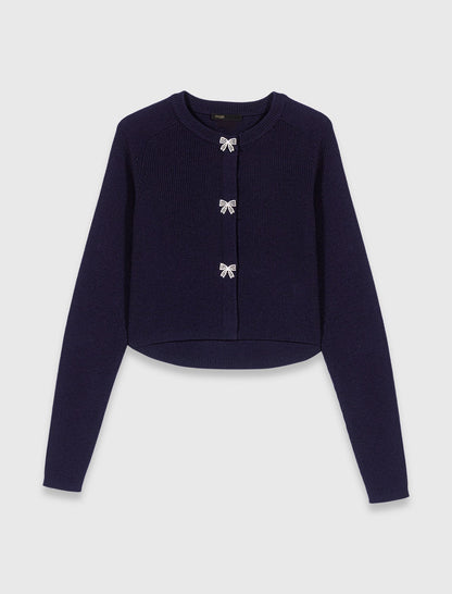 Jewelled bow-button cardigan | Maje