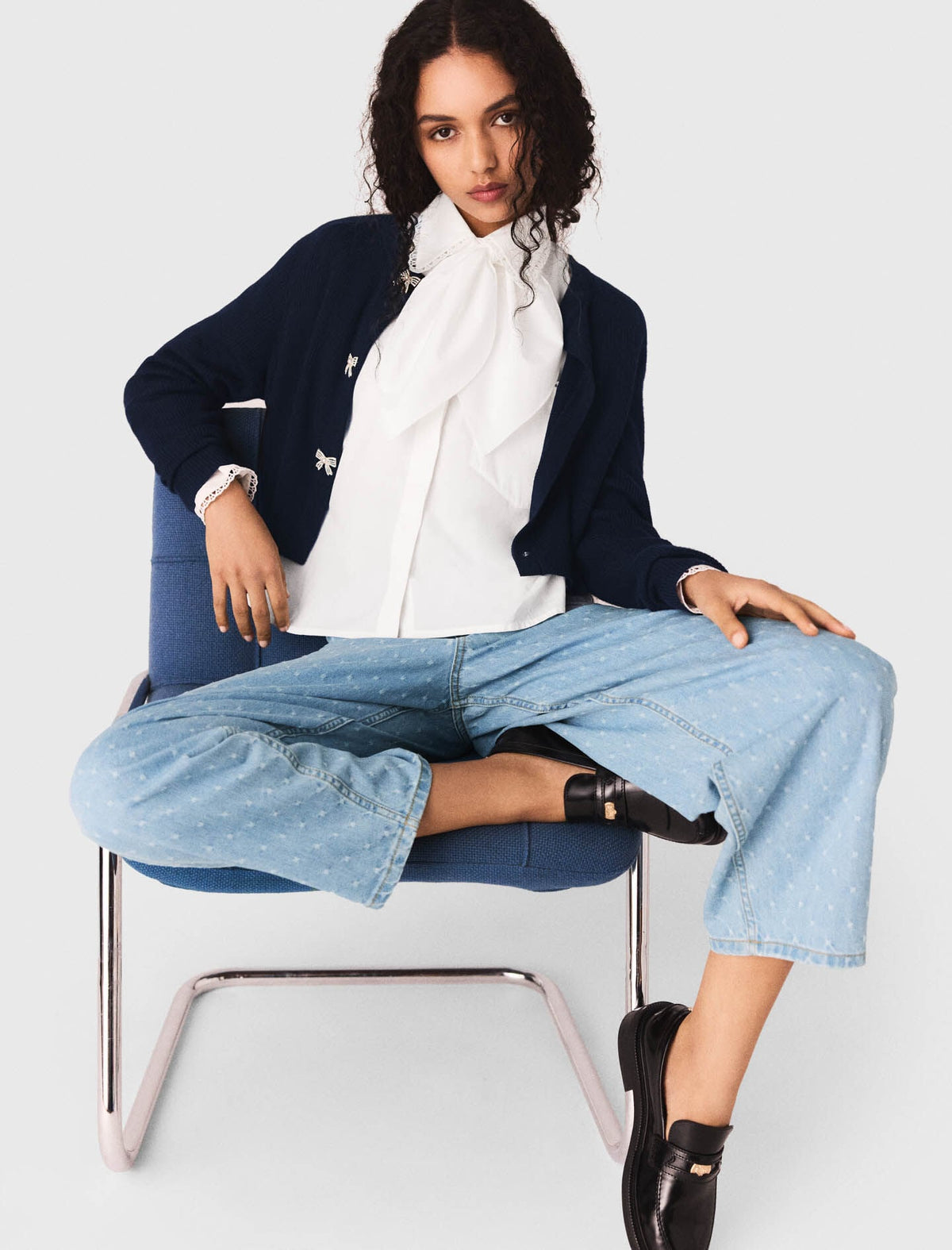 Jewelled bow-button cardigan | Maje