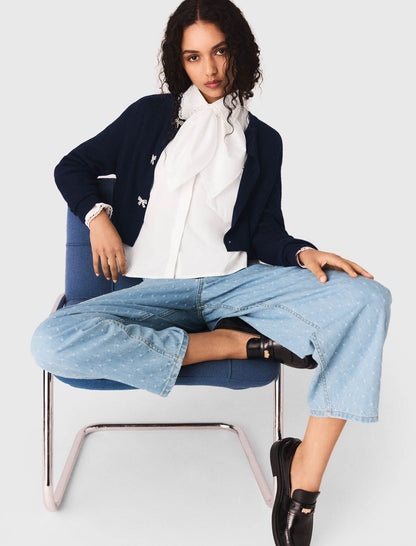 Jewelled bow-button cardigan | Maje