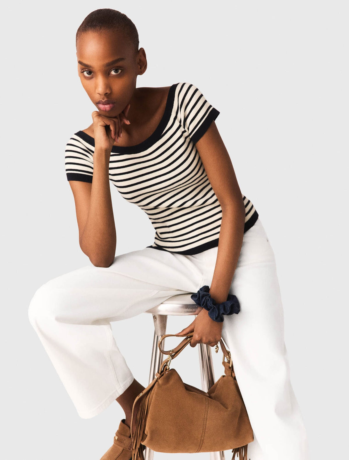 Rib knit top with boat neck | Maje