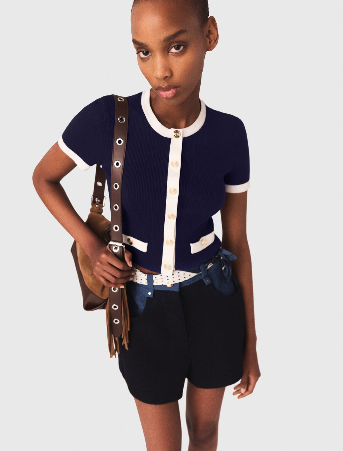 Contrasting cropped cardigan | Maje