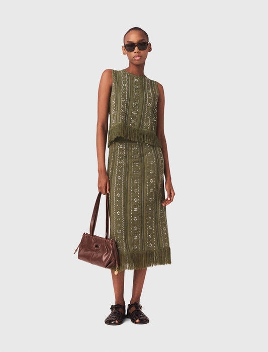 Knit skirt with rhinestone flowers | Maje