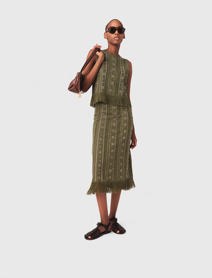 Knit skirt with rhinestone flowers | Maje