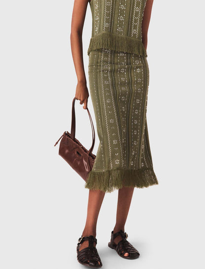 Knit skirt with rhinestone flowers | Maje