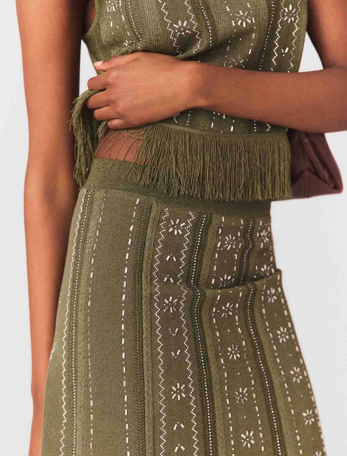 Knit skirt with rhinestone flowers | Maje
