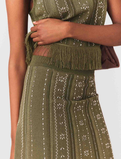 Knit skirt with rhinestone flowers | Maje