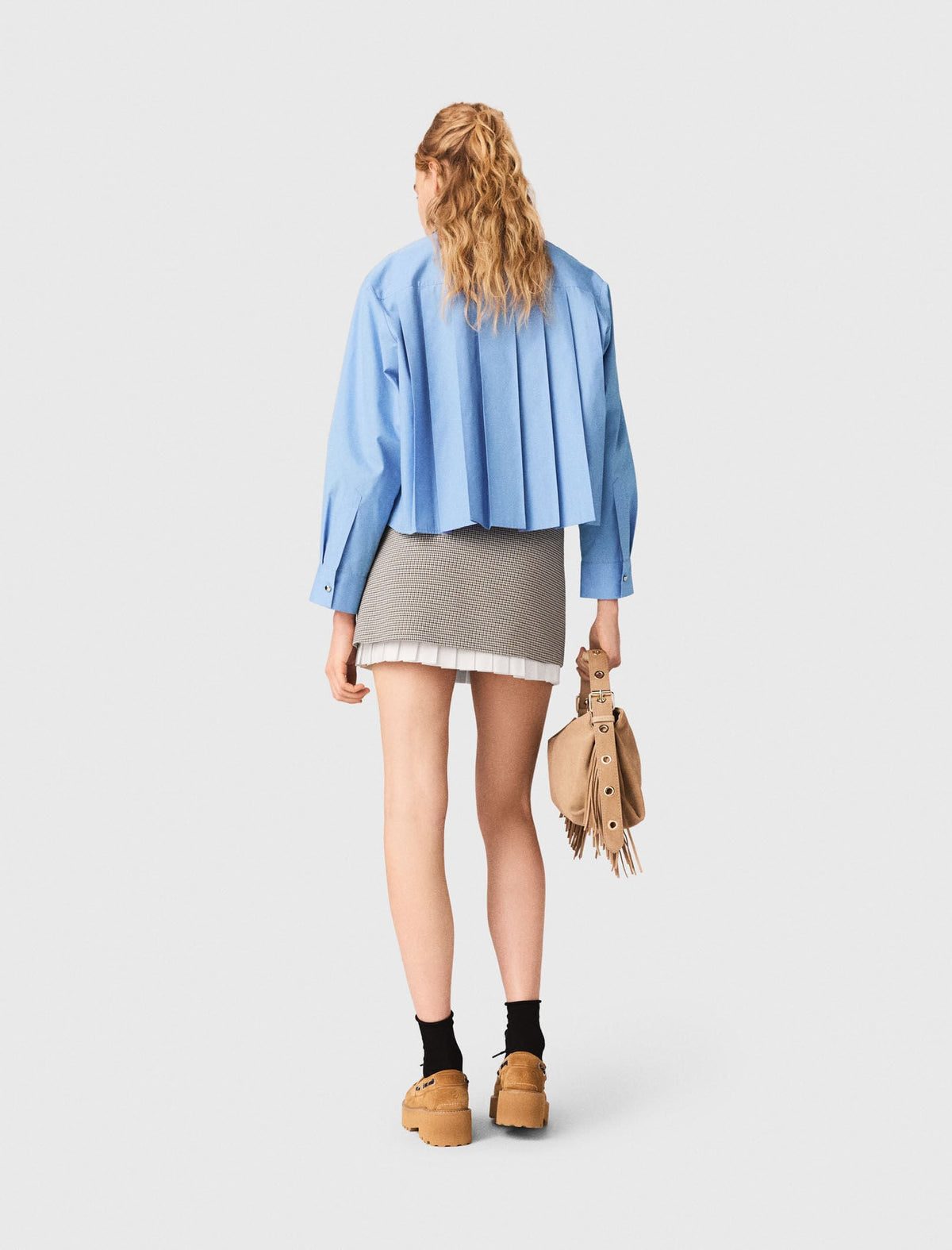 Pleated skirt with poplin details | Maje
