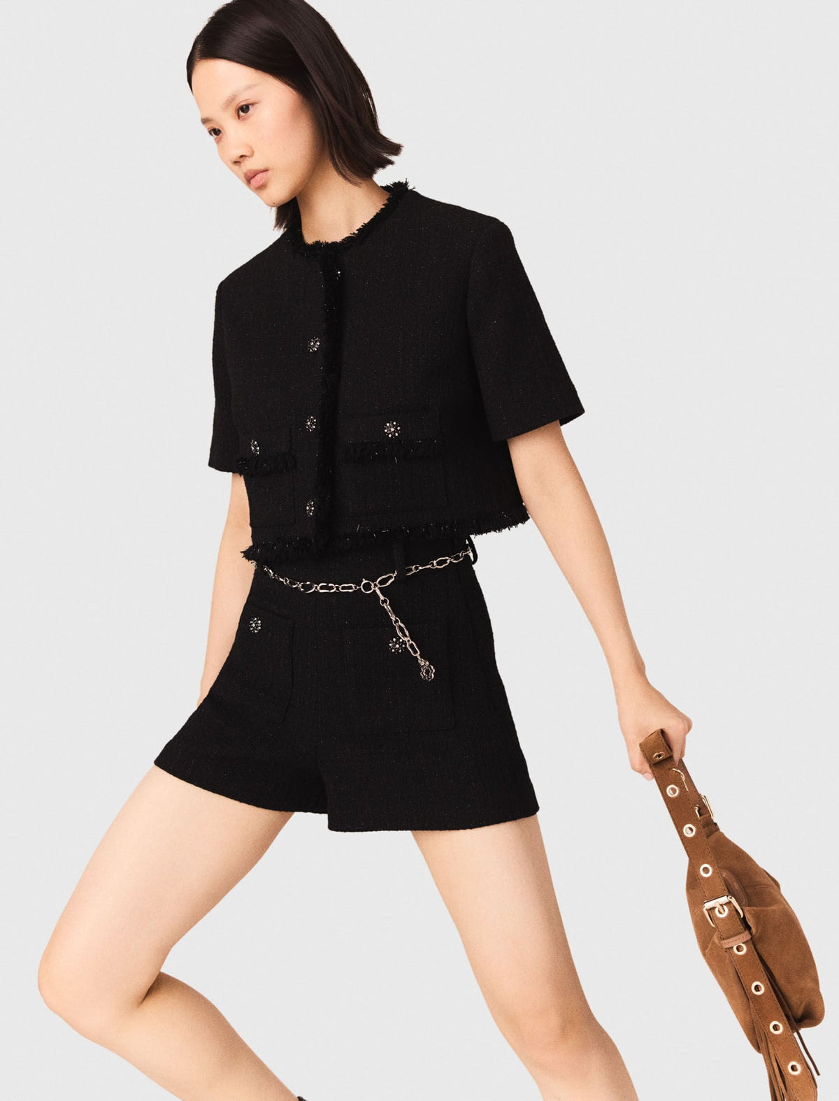 Shiny tweed shorts | Maje