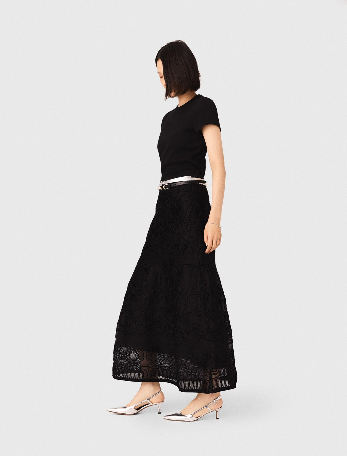 Embroidered basket-weave knit skirt | Maje
