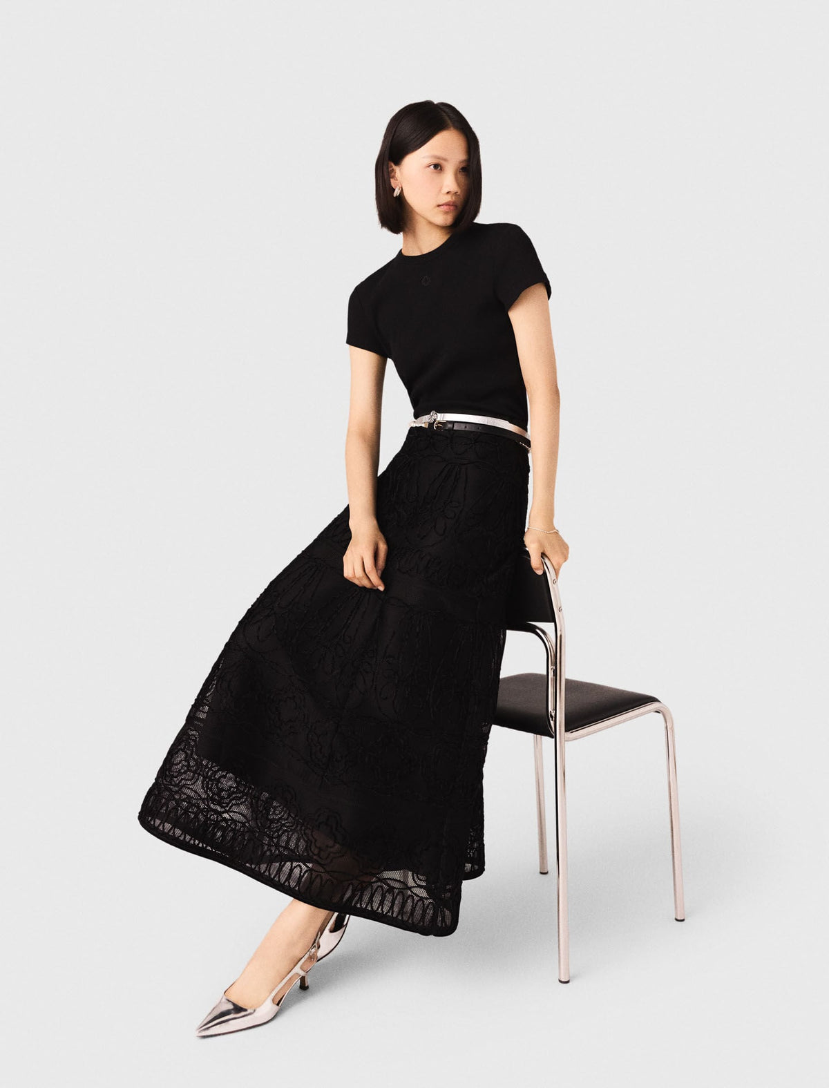 Embroidered basket-weave knit skirt | Maje