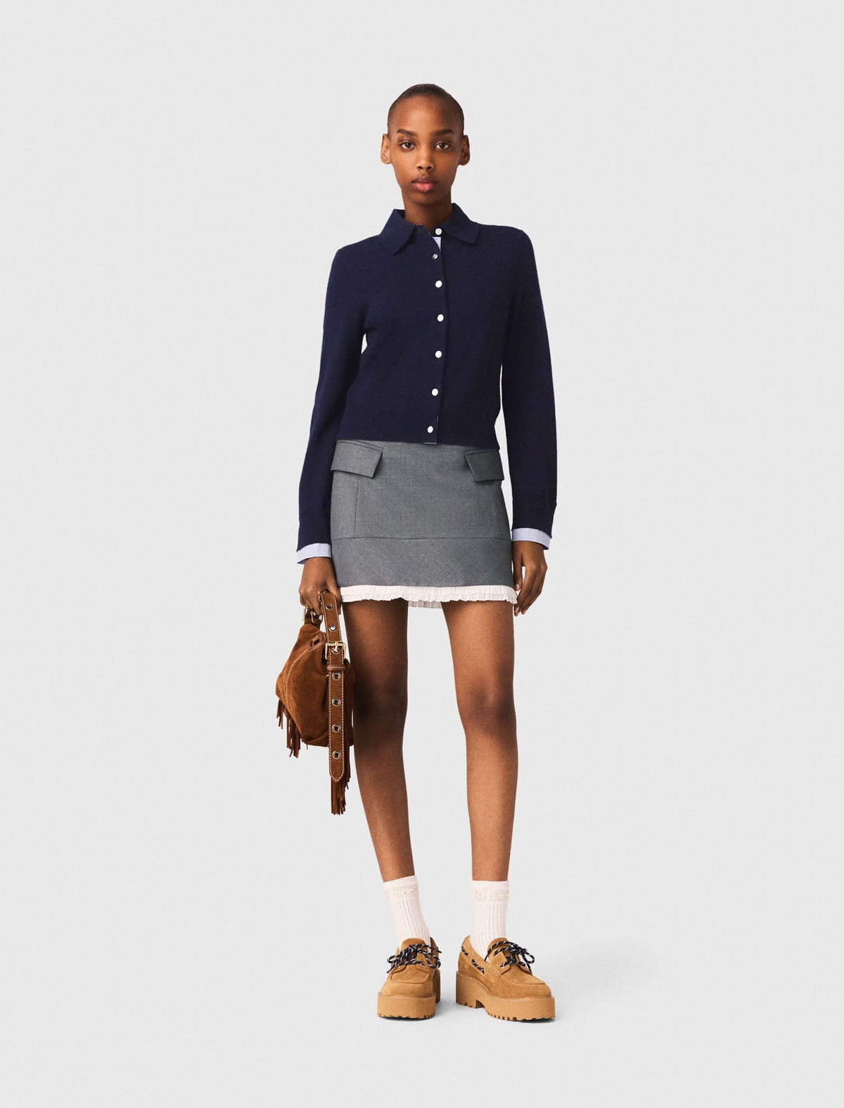 A-line poplin skirt with ruffle | Maje