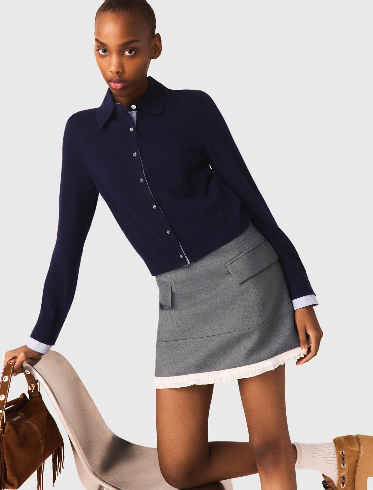 A-line poplin skirt with ruffle | Maje