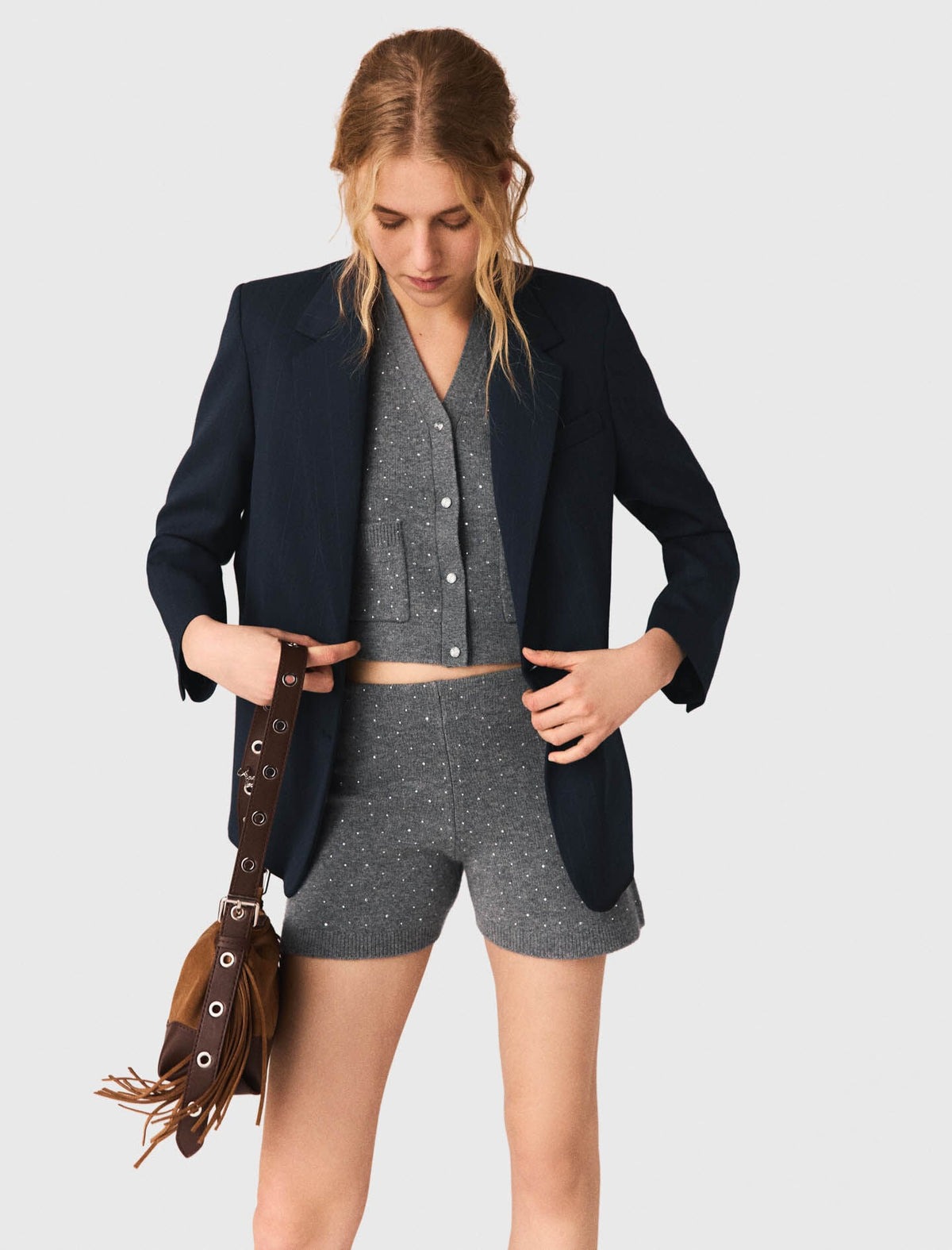 Knit shorts with rhinestones | Maje