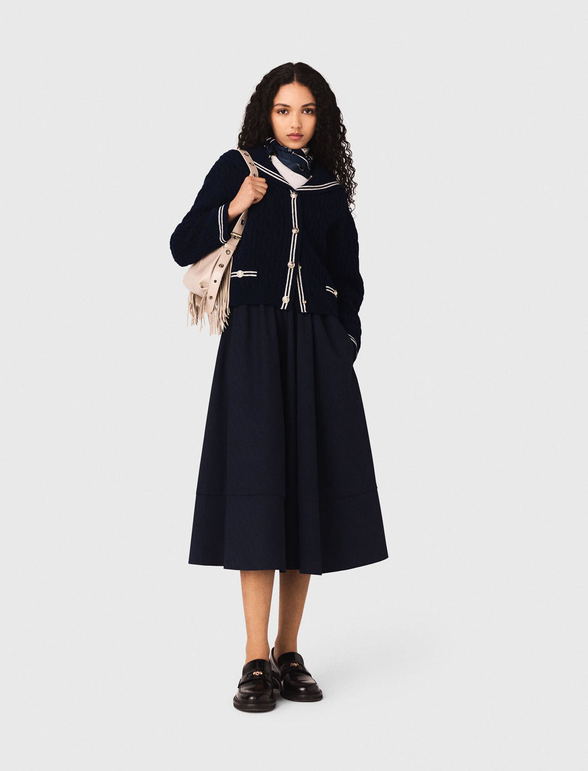 Pinstripe tailored midi skirt | Maje