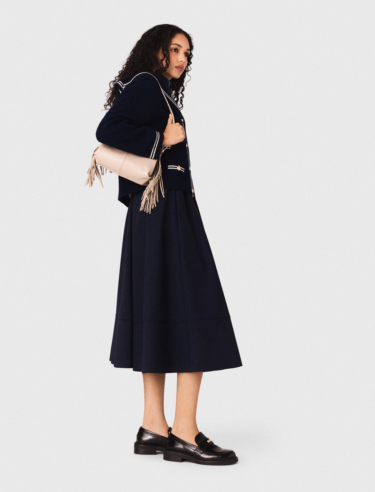 Pinstripe tailored midi skirt | Maje