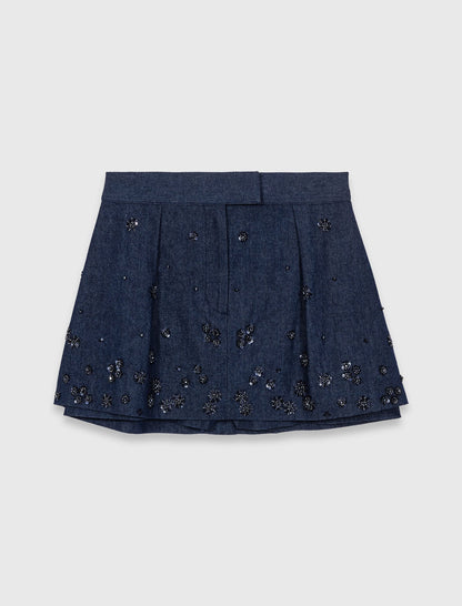 Layered effect embroidered denim skort | Maje
