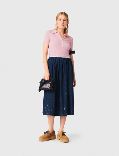 Embroidered denim midi skirt | Maje