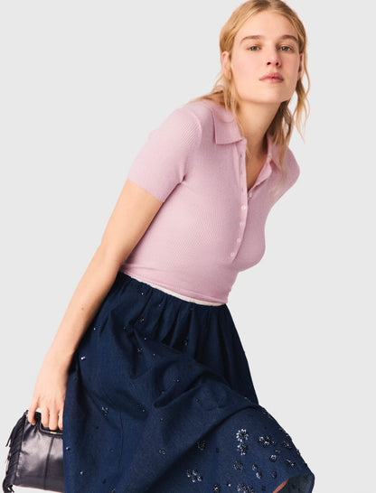 Embroidered denim midi skirt | Maje