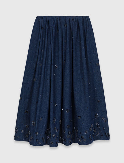 Embroidered denim midi skirt | Maje