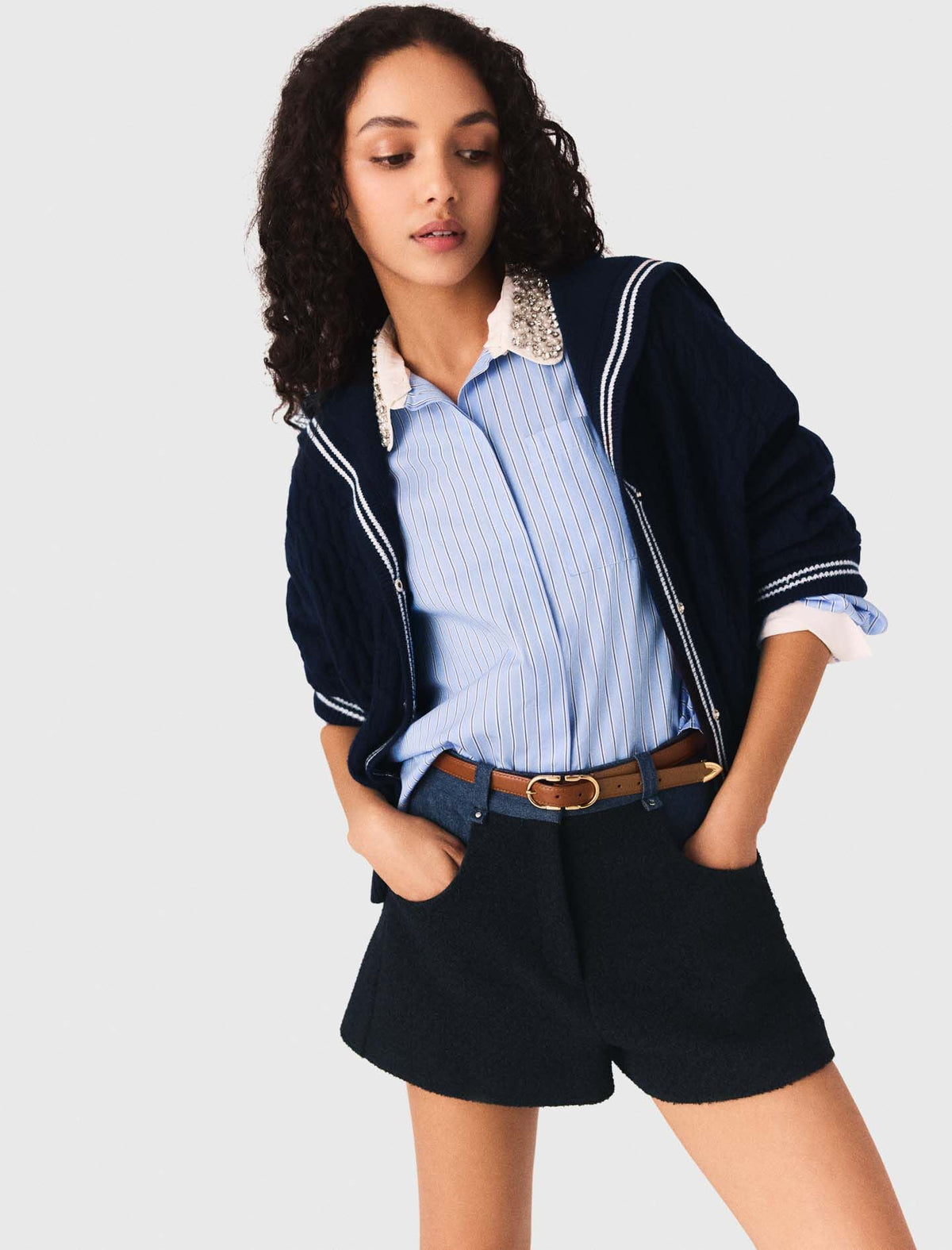 Tweed shorts with denim details | Maje
