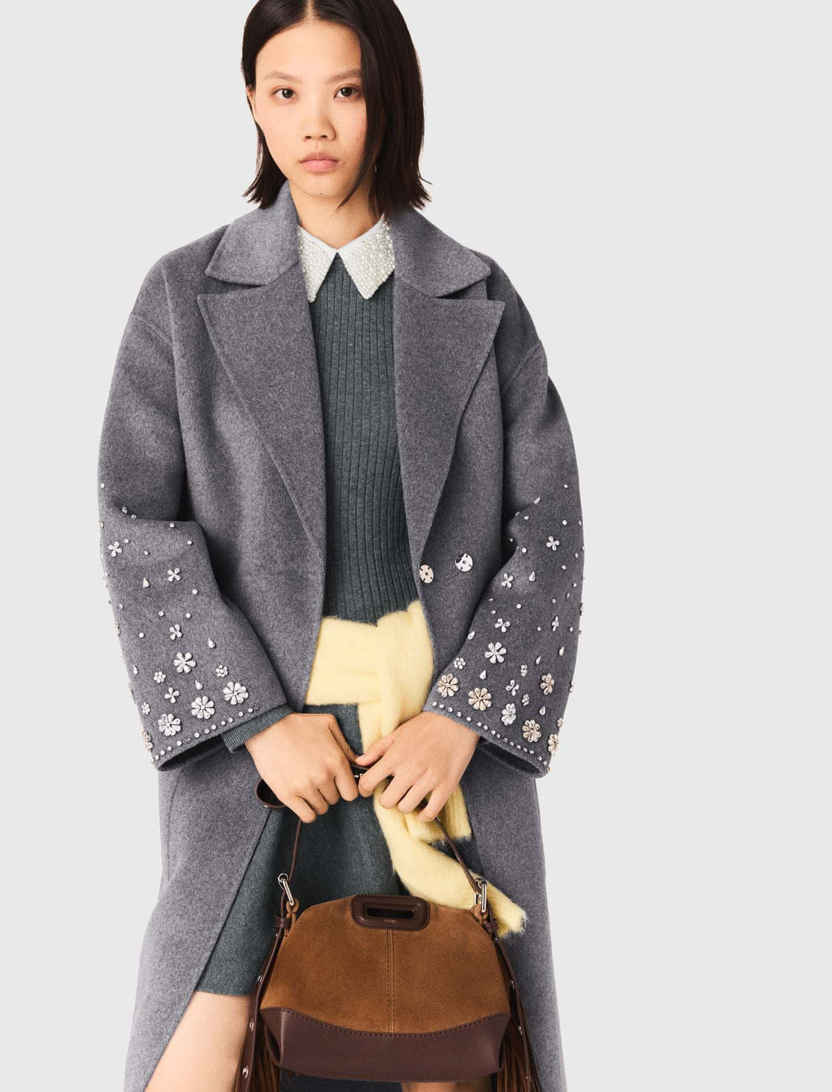 Long double-faced rhinestone coat | Maje