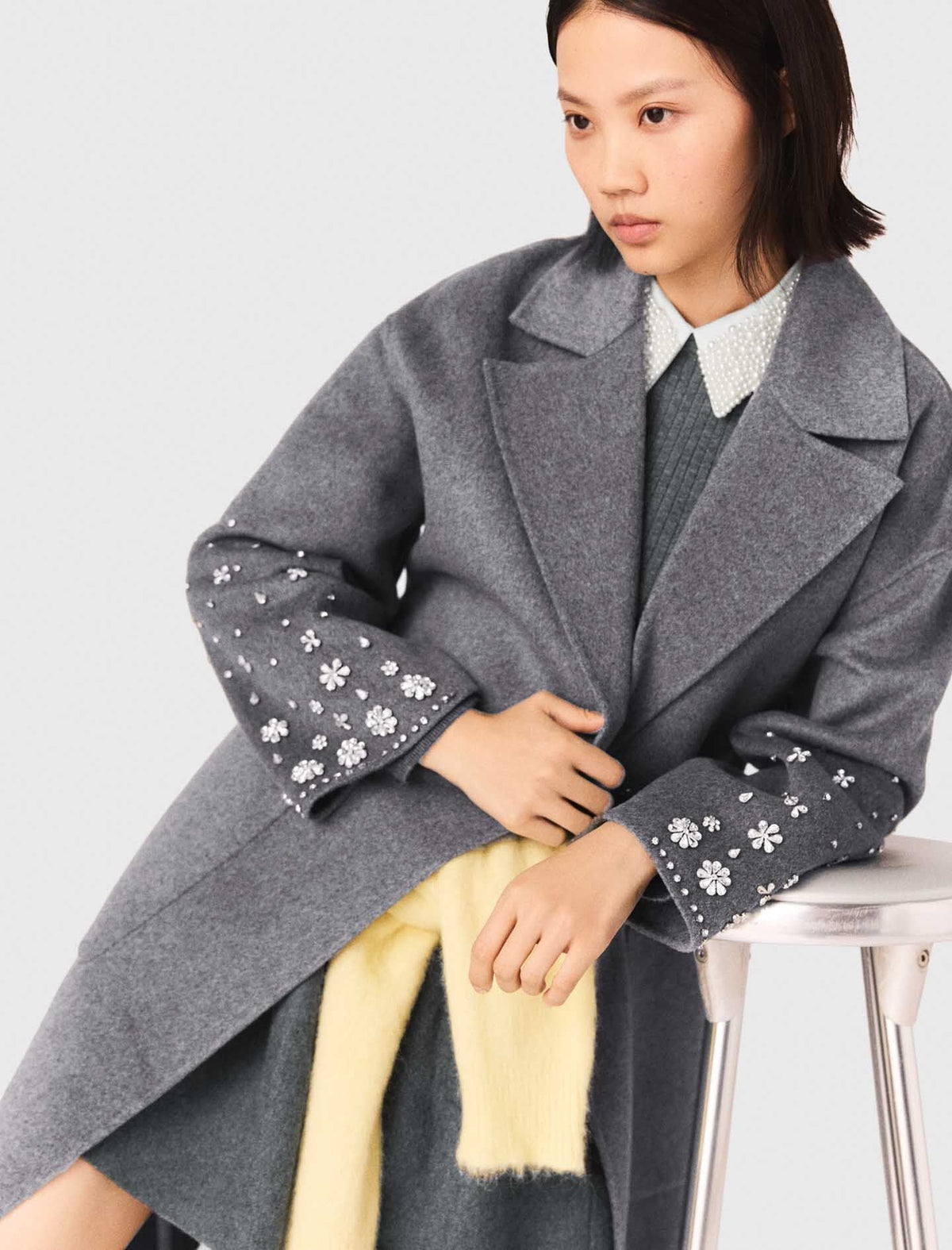 Long double-faced rhinestone coat | Maje