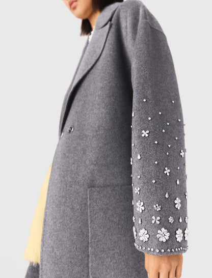 Long double-faced rhinestone coat | Maje