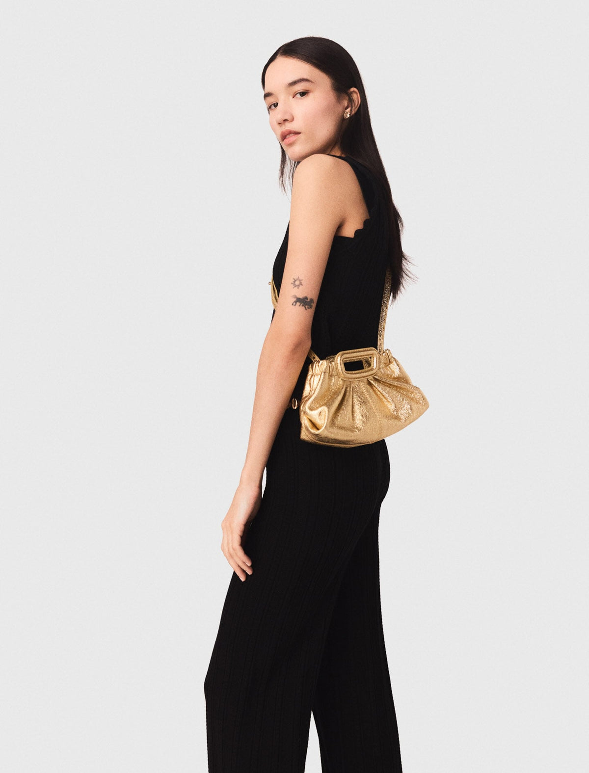 Metallic leather Milpli mini Clutch | Maje