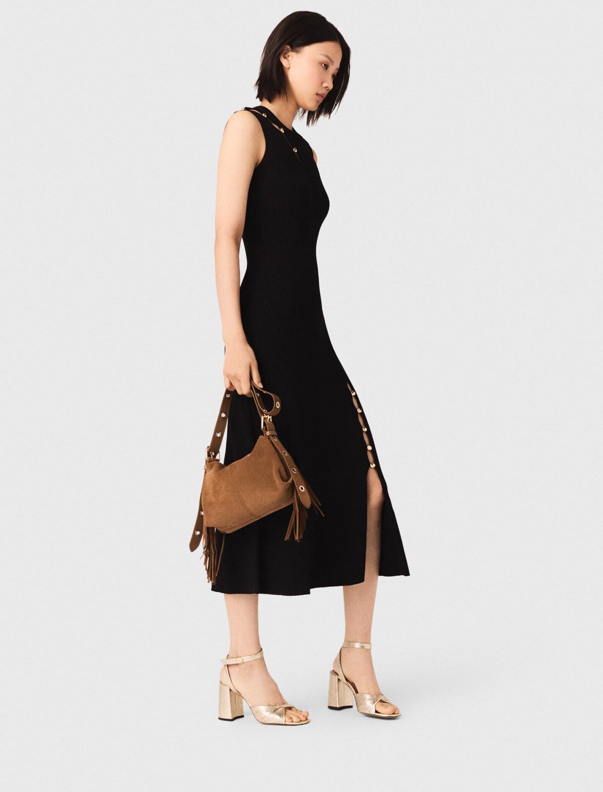Metallic leather sandals with heels | Maje
