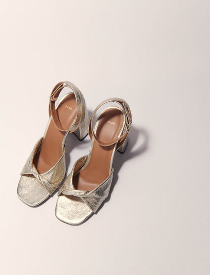Metallic leather sandals with heels | Maje