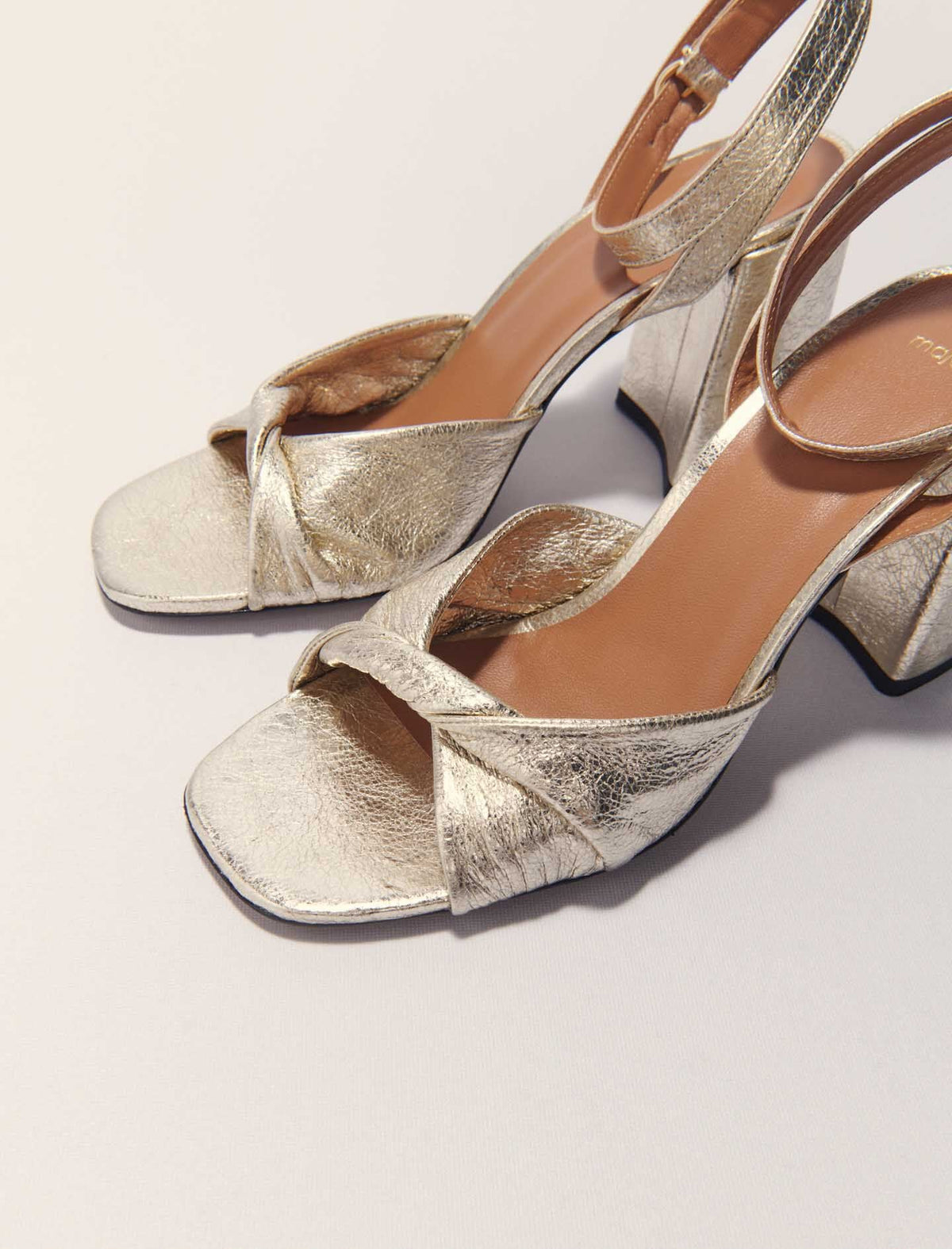 Metallic leather sandals with heels | Maje